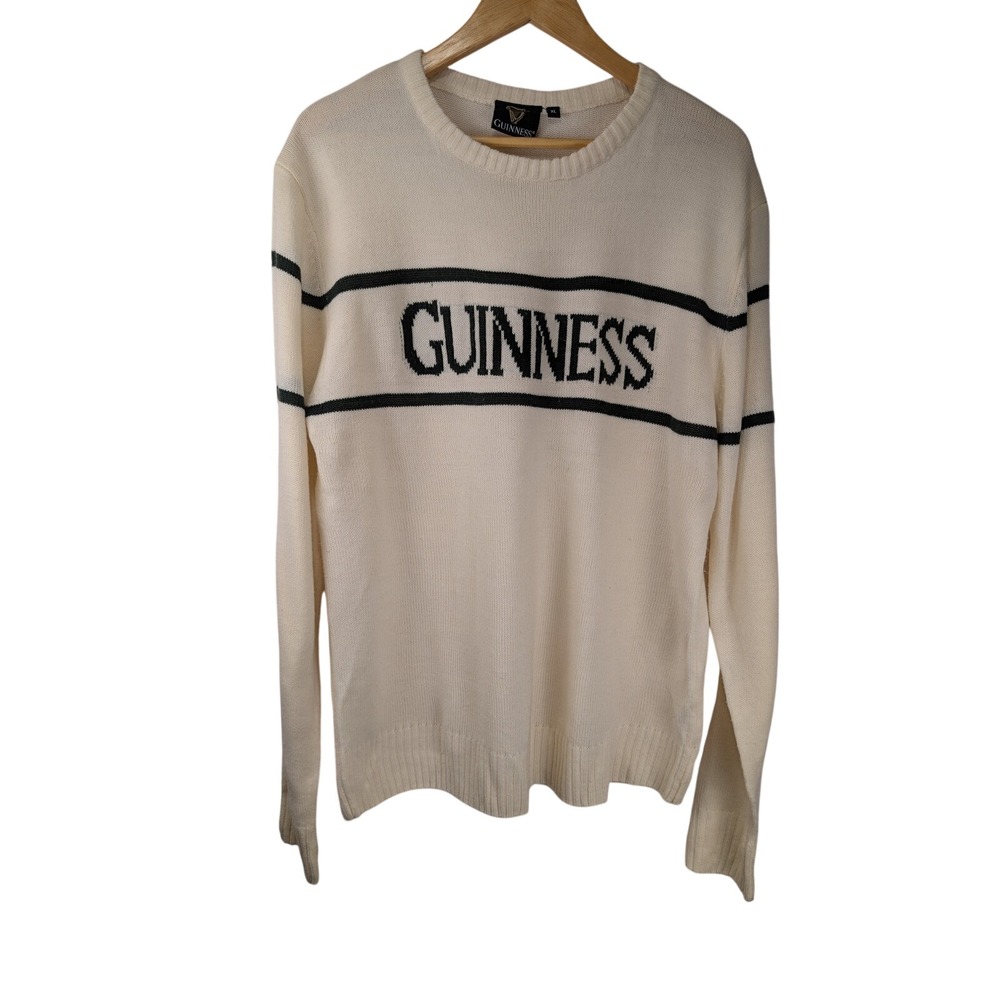 Guinness Cream Black Striped Logo Knit Crewneck Sweater XL Traditional Craft
